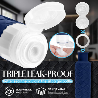 Travel Bottles for Toiletries, TSA Approved Silicone Travel Size Containers for Toiletries, BPA Free Leak Proof Refillable Essentials Accessories, Shampoo and Conditioner Bottles (Navy Blue)