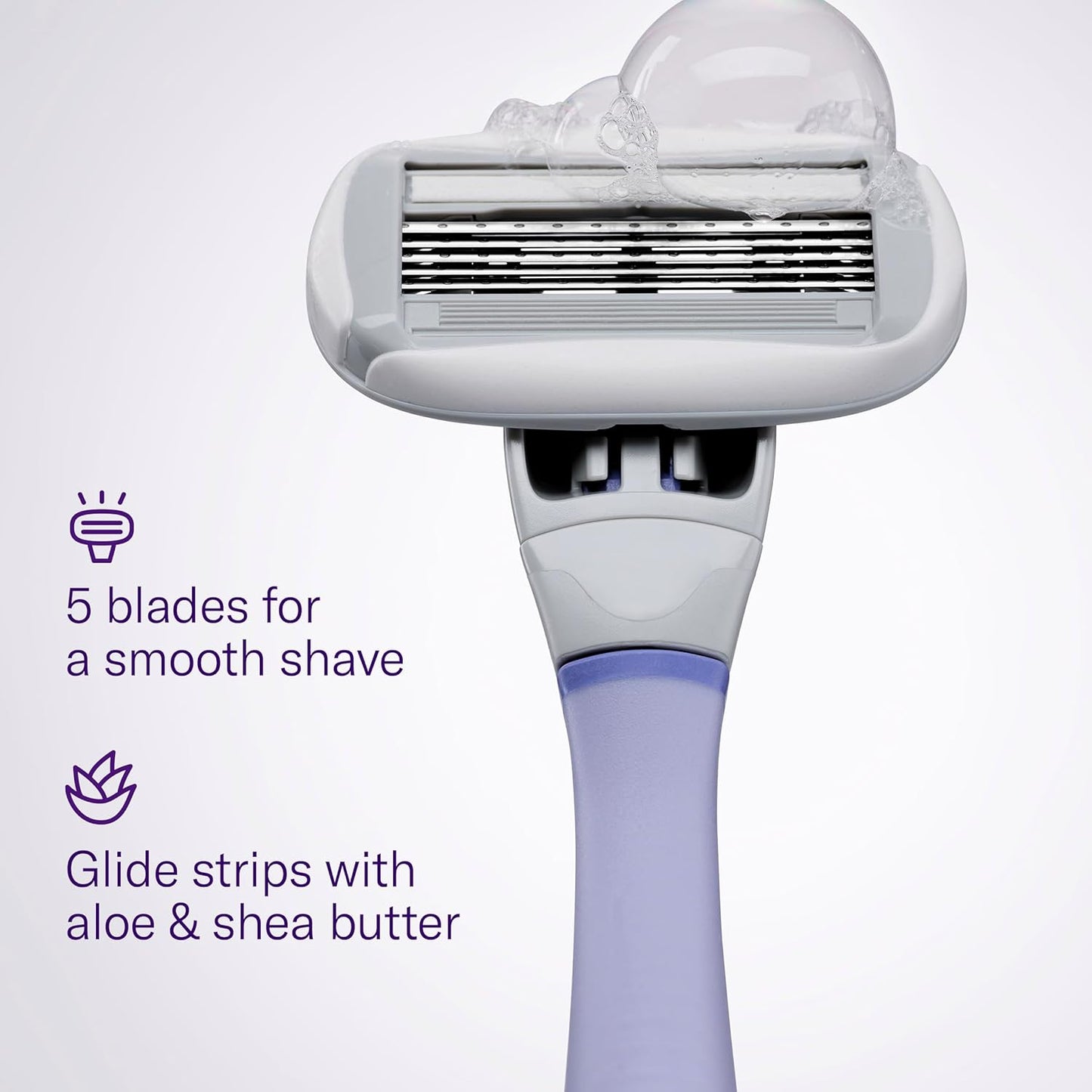 Flamingo Shaving Razor Set for Women - Original Razor Handle, 2 Blade Refills, Foaming Shaving Gel, and Shower Holder - Lilac