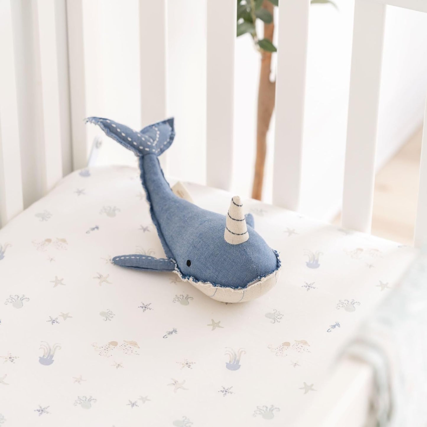 Crane Baby 100% Cotton Animal Nursery Sheet with Jellyfish Design, Neutral Crib Sheets, Fitted Toddler Sheet, 28" x 52"Standard Size Sea Life Crib Sheet