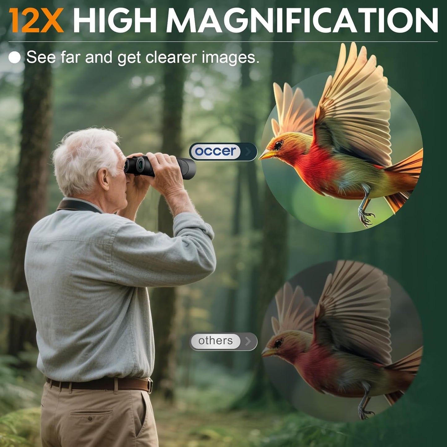 occer 12x50 Binoculars for Adults High Powered - HD Bird Watching Binocular for Hunting with Clear Vision - Easy Focus Binoculars with Long Range for Hiking Travel Cruise Trip Concert Stargazing