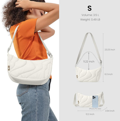tomtoc 3.5L Puffer Sling Crossbody Bag for Women Trendy, Nylon Quilted Crescent Shoulder Bag Purses for Cellphone and Daily Essentials, Puffy Travel Hobo Handbag with Adjustable Strap & Inner Pockets