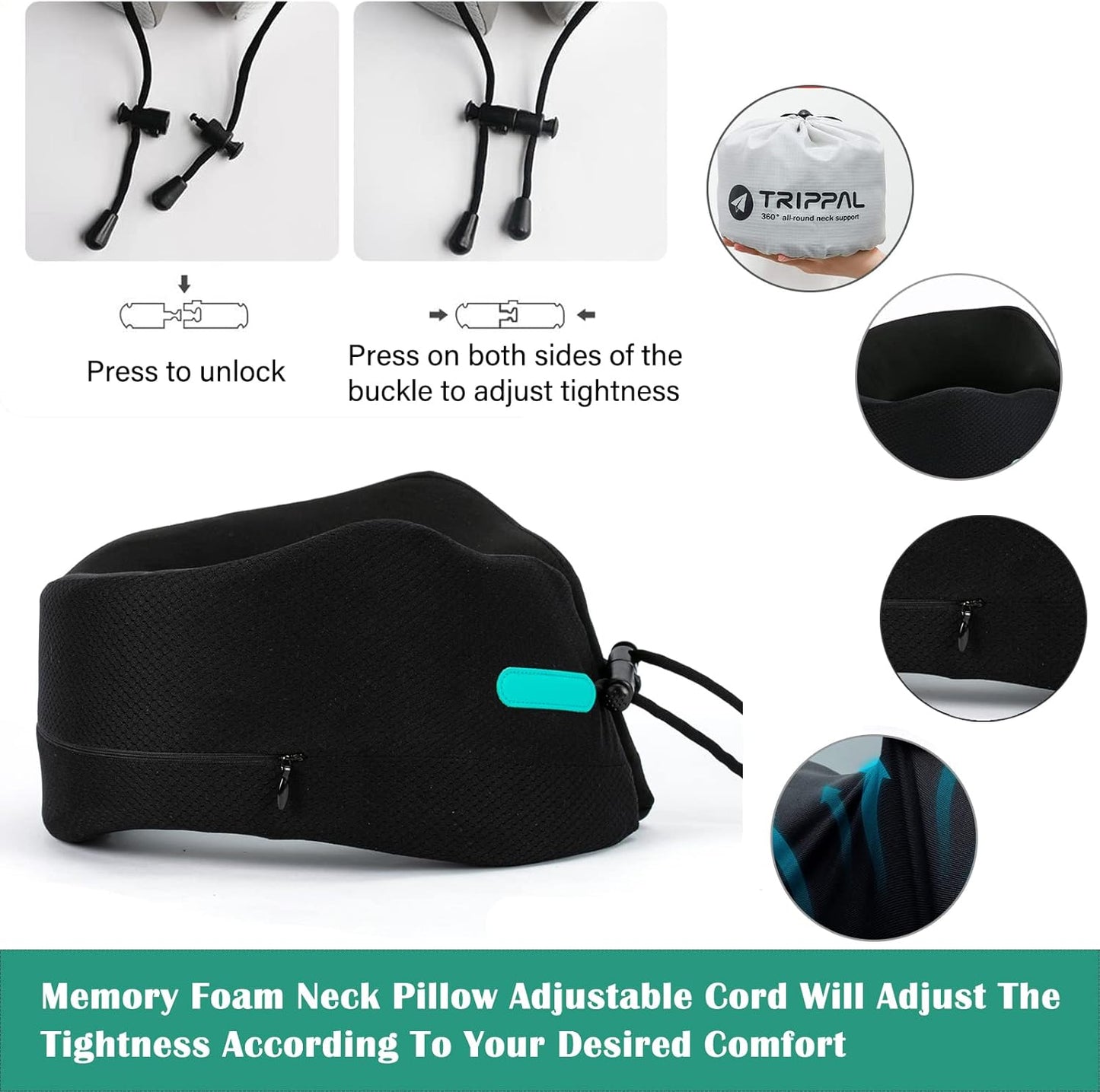 GOLDORANGE Travel Pillows for Sleeping Airplane Neck Chin Head Support Memory Foam Travel Neck Pillows for Long Flights Airplane Car Home Office Game, Black S