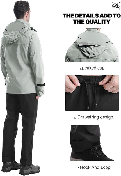 iCreek Rain Suit Waterproof Jacket with Pants 2 Pieces Breathable Lightweight Packable Raincoat with Hooded Rain Gear Unisex