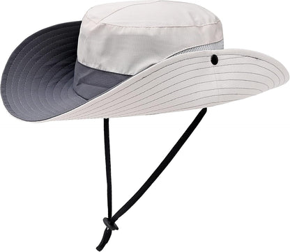Womens Summer Sun Hat Beach Hat Wide Brim Outdoor UV Protection Hat Foldable Cool Mesh Ponytail Bucket Hat