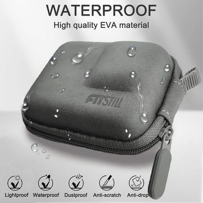 FiTSTILL Grey PU Mini Carrying Case for Go Pro Hero 12/11/10/9/8/7/(2018)/6/5 Black,Hard Shell Travel Storage Case for DJI Osmo Action,AKASO,Campark,YI Action Camera and More