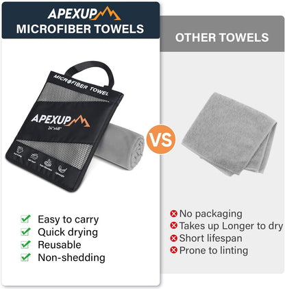 APEXUP Microfiber Travel Towel, Ultra Absorbent Quick Dry Towels, Lightweight Gym Sports Camping Towel for Workout, Yoga, Beach, Shower, Swimming (72"×40", Gray)