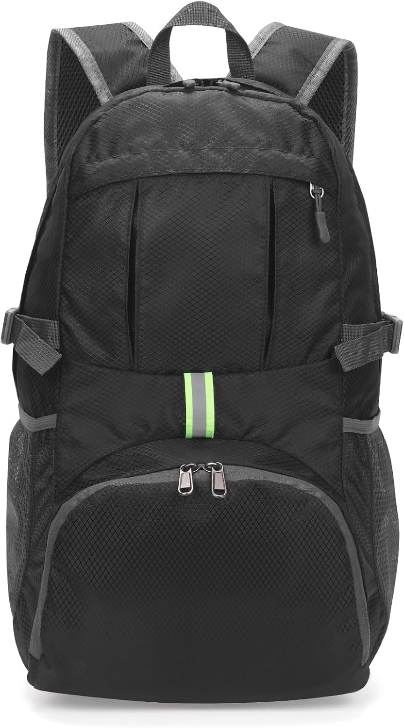 Yaopeing Lightweight Backpack,25L Foldable Hiking Packable,Water Resistant Travel Outdoor Shoulder Bag for Woman Men,Black