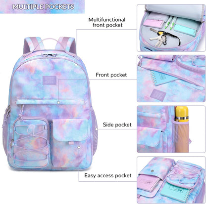 Lohol Galaxy Backpack for Kids Teen Girls, Water Resistant Daypack with Anti Theft Pocket for Travel School (Galaxy B)