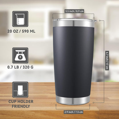 20 oz Tumblers Bulk Stainless Steel Tumbler with Lid Double Wall Vacuum Insulated Coffee Mug 20oz Powder Coated Cup for Hot and Cold Drinks, Black, 12 pack