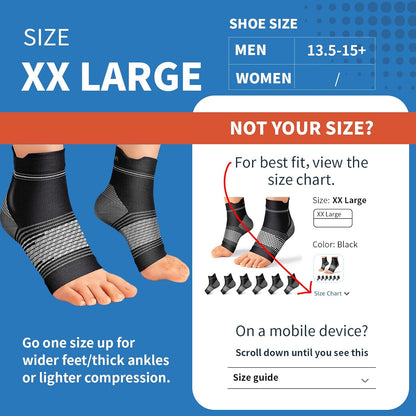 Plantar Fasciitis Sock (6 Pairs) for Men and Women, Compression Foot Sleeves with Arch and Ankle Support, Black, XX-Large