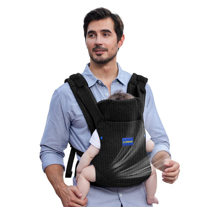 Baby Carrier Newborn to Toddler,Newborn Carrier(7-25lbs) with Head Support, Cozy Baby Wrap Carrier, with Hook&Loop for Easily Adjustable, Soft Fabric (Breathable Black) (Summer-Black)