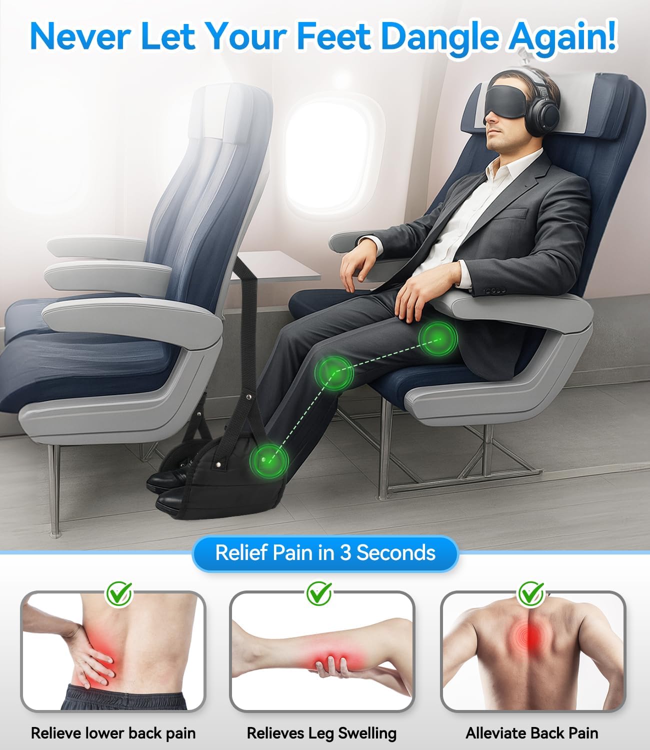 Ergonomic Airplane Foot Hammock(Memory Foam)-Ultimate Comfort Foot Hammock for Plane Travel Essentials to Relax Your Feet, Portable Airplane Foot Rest with Adjustable Strap, Perfect for Long Flight