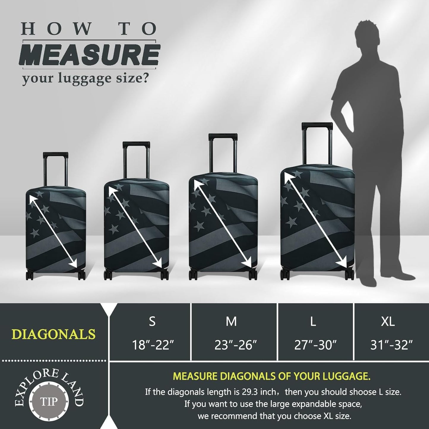 Explore Land Travel Luggage Cover Suitcase Protector Fits 23-26 Inch Case (Flag, M)