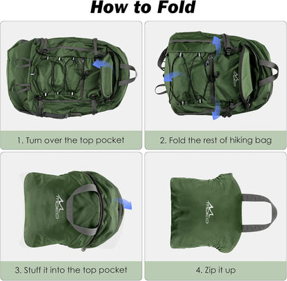 MoKo Hiking Backpack, 40L Large Capacity Camping Backpack with Multiple Pockets, Tear-Resistant Travel Daypack for Men Women, Packable and Lightweight Hiking Daypack for Travel Camping Outdoor, Olive