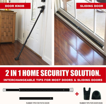 SECURITYMAN 2-in-1 Door Security Bar & Sliding Door Security Bar - Door Jammer Constructed of High Grade Iron - Black Door Stoppers Security Bar