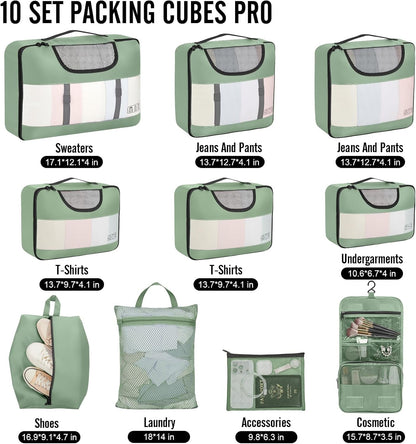Veken 10 Set Packing Cubes for Travel Essential, Suitcase Organizer Bags in 4 Sizes, Carry-On Luggage Accessories with Large Laundry & Hanging Toiletry Bag, Must-Have for Airplane, Road Trip & Camping