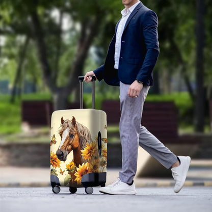 Horse Luggage Cover Universal Zip Suitcase Covers Elastic Spandex Fabric Baggage Cover Protector Butterfly Luggage Covers for Suitcase Non-Slip Baggage Case Covers(Sunflower), 26-29 Inch