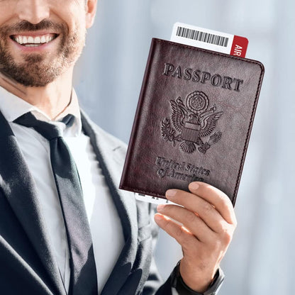 Passport Holder with Vaccine Card Slot Combo, Passport Wallet/ Cover/ Case for Women and Men(BC-Brown)