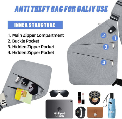 Anti Theft Crossbody Bag,Anti Theft Travel Bag for Women Men,Sling Crossbody Bag for Travel, Sport, Work