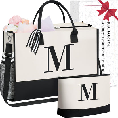 BAGAIL Initial Tote Bag, Personalized Birthday Gifts for Women, Teacher, Friends, Mom, Wedding, Monogrammed Beach Bag