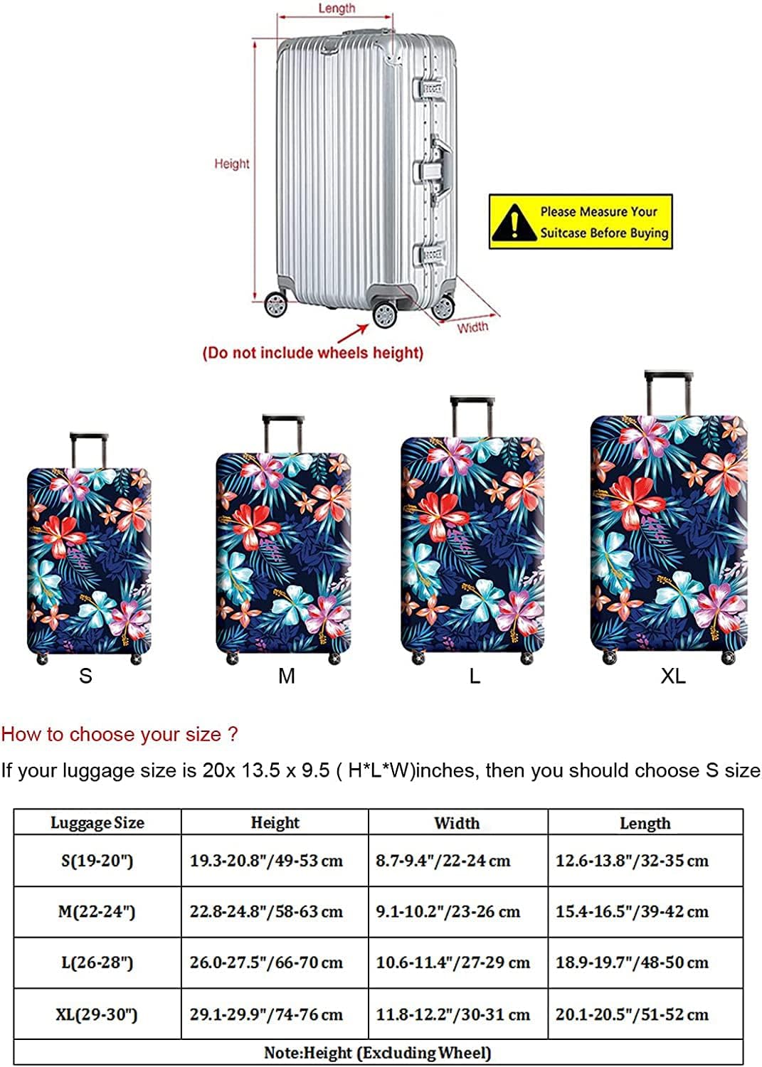 Suitcase Cover, Carry on Luggage Cover Protector - Travel Elastic Spandex Luggage Covers Fits 22 to 24 Inch Flower
