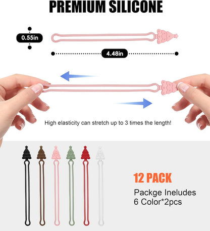 Nearockle Silicone Cable Ties Cord Organizer, 12Pcs 4.5" Reusable Cute Christmas Ties for Bundling Electrical Wire in Home, Office, School, Travel Essentials (Multicolor)