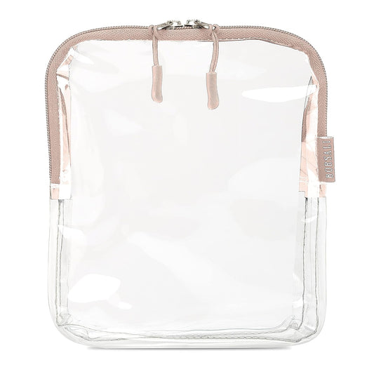 BORSALI TSA-Approved Quart-Sized Bag for Carry-On Travel - One (1) Quart Clear Toiletries, Cosmetic and 3-1-1 Liquids Toiletry Bag - Taupe