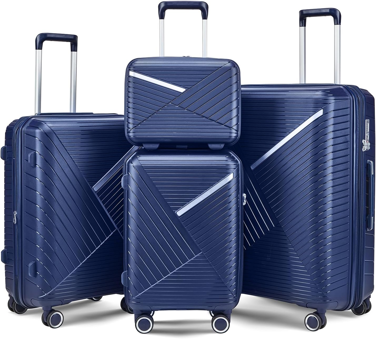Campfun Luggage 4 Piece Sets, Expandable Carry On Luggage Set Hardshell PP, Suitcase Set with Double Spinner Wheels, Checked Durable Lightweight with TSA Lock, 14in 20in 24in 28in-Blue(B)