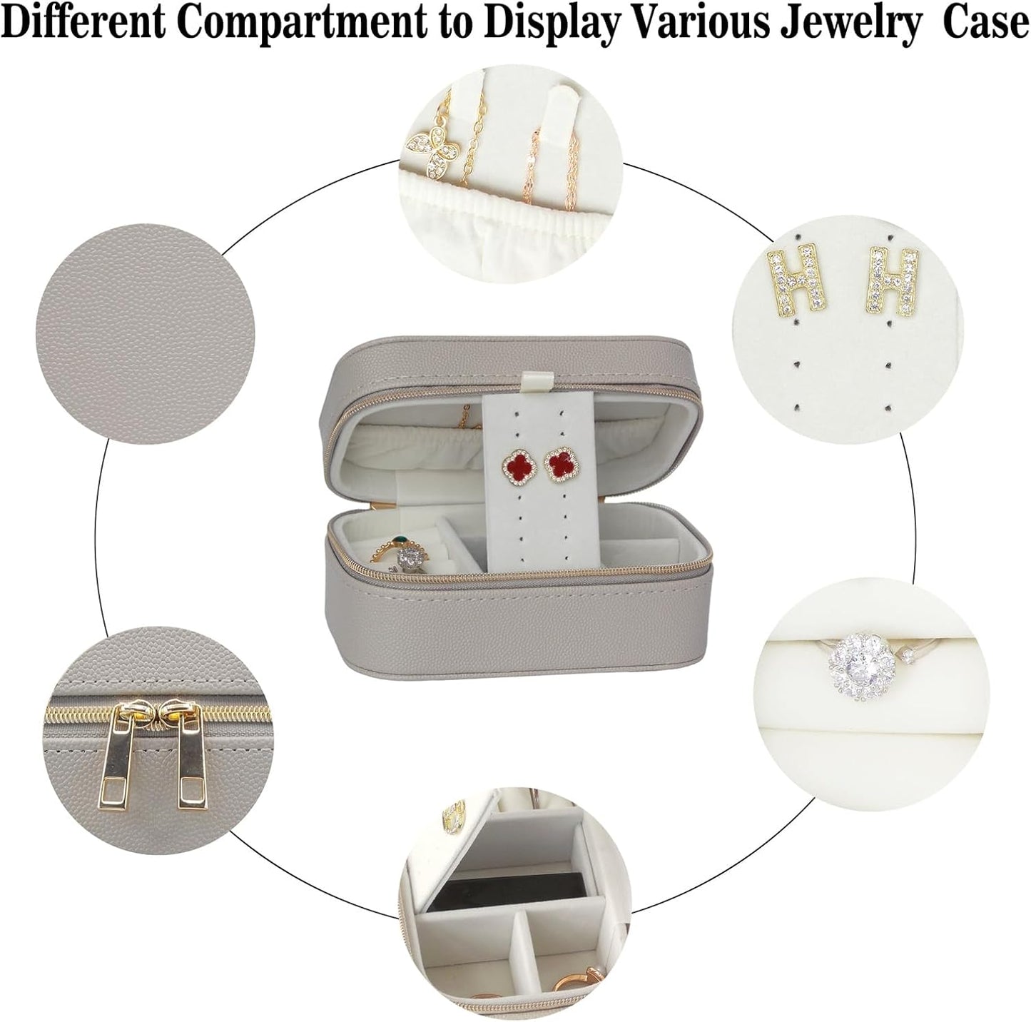 Travel Jewelry Case Bulk Of 4 For Women Weekend Trips, Gold Zip, PU Leather Compact Jewelry Organizer For Earring Bracelets Gray Travel Jewelry Box Set 4 Perfect For Small Bridesmaid Jewelry Box Gift