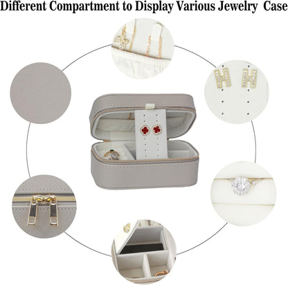 Travel Jewelry Case Bulk Of 4 For Women Weekend Trips, Gold Zip, PU Leather Compact Jewelry Organizer For Earring Bracelets Gray Travel Jewelry Box Set 4 Perfect For Small Bridesmaid Jewelry Box Gift