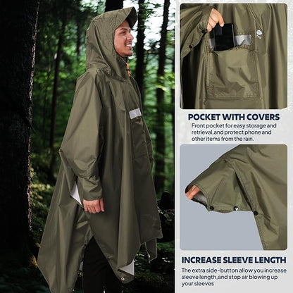 ANYOO Hooded Rain Poncho for Adults Waterproof Lightweight Rain Coat for Men Women Reusable Rain Jacket for Emergency Outdoor