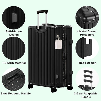 AnyZip Luggage PC+ABS Aluminum Frame Zipperless Checked Luggage Hard Shell Suitcase with TSA Lock Double Spinner Wheels 28 Inch Black