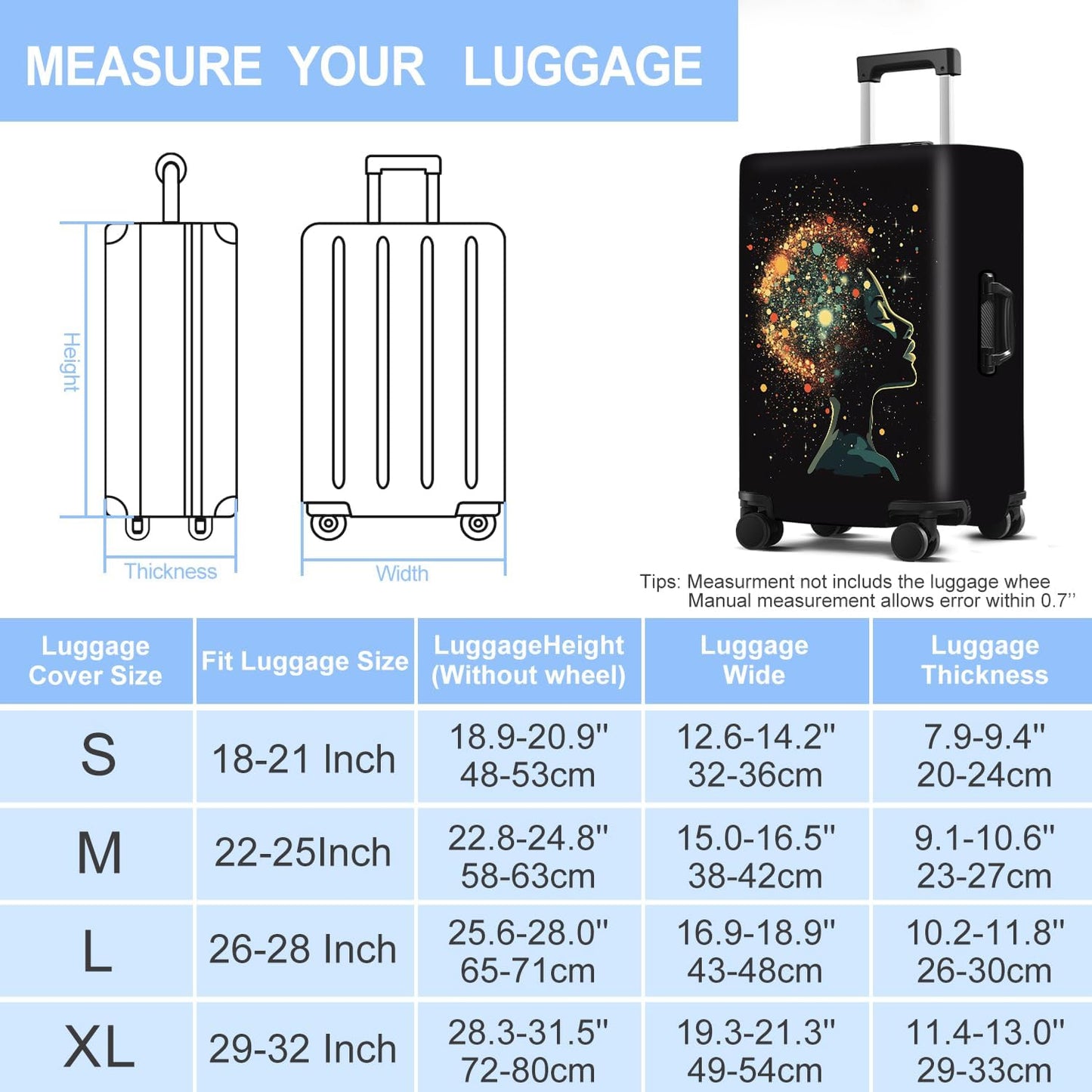 Luggage Cover Washable Suitcase Protector Anti-scratch Suitcase cover Fits 20-34 Inch Luggage (Girl-7, S(20-22inch suitcase))