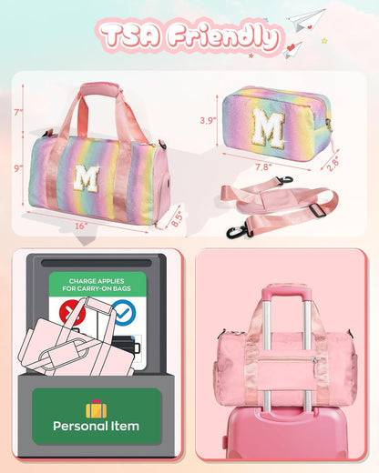 Preppy Gifts Gifts for Kids-Girl Gym Bag with Shoe Compartment, Kid Personalized Weekender Overnight Bags, Initial Travel Tote with Makeup Pouch, Valentines Day Gift (Letter P)