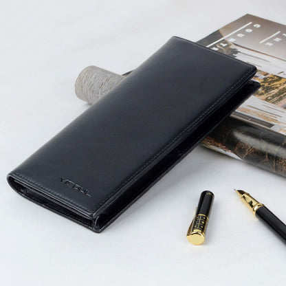 VISOUL Mens Leather Long Checkbook Bifold Wallets with RFID Blocking, Breast Pocket Tall Billfold Secretary Wallet for Men with Card Slots (Black)