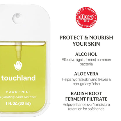 Touchland VANILLA INDULGENCE Body and Hand Mist Essentials (Vanilla Velvet Body & Hair Fragrance Mist, 2 FL. OZ. + Vanilla Blossom Hydrating Hand Sanitizer Spray 1FL.OZ.), Travel Size Set