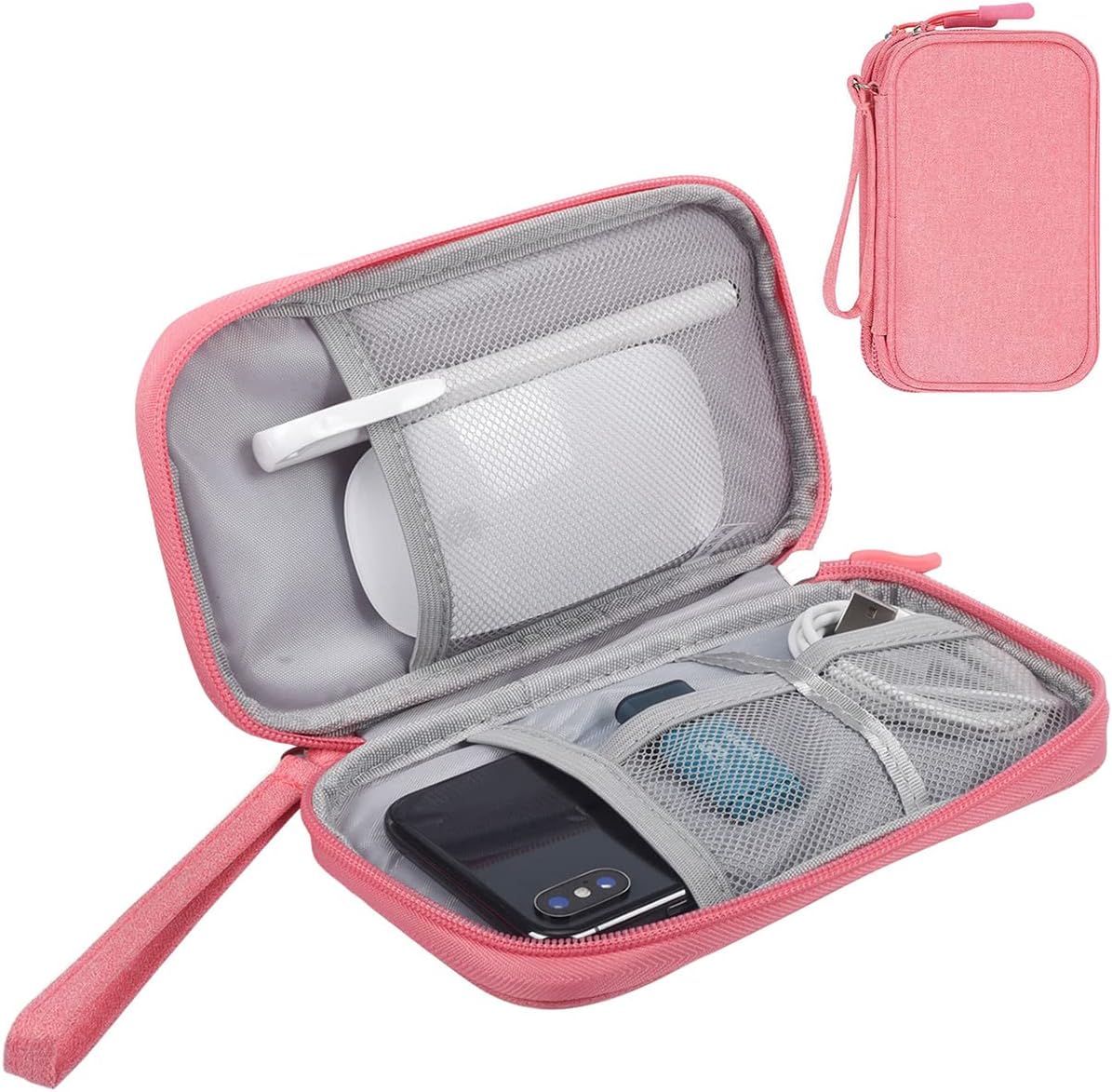 Electronics Accessories Organizer Pouch Bag, Universal Travel Digital Accessories Storage Bag for Portable Charger, Cables, Earphone, iPhone, Cord, Customize Inside with Dividers, Pink