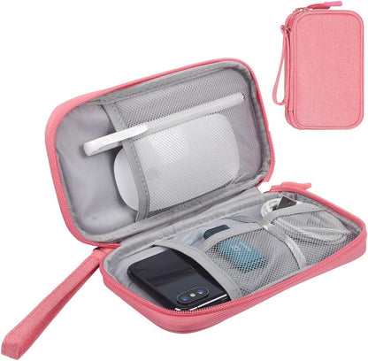 Electronics Accessories Organizer Pouch Bag, Universal Travel Digital Accessories Storage Bag for Portable Charger, Cables, Earphone, iPhone, Cord, Customize Inside with Dividers, Pink