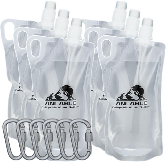 1L Hiking Collapsible Water Bottles, 6-Pack 33OZ BPA-Free Foldable Backpacking Water Bottle for Travel Camping Hiking