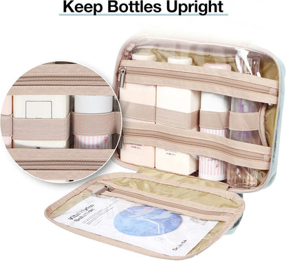 BAGSMART Toiletry Bag Hanging Travel Makeup Organizer with TSA Approved Transparent Cosmetic Bag Makeup Bag for Full Sized Toiletries, Large-Light Blue