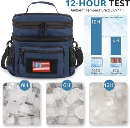 ATRIPACK Lunch Bag for Men, Double Deck Tactical Lunch Box Work with Shoulder Strap MOLLE Webbing Large Lunch Cooler Leakproof Insulated （Blue）