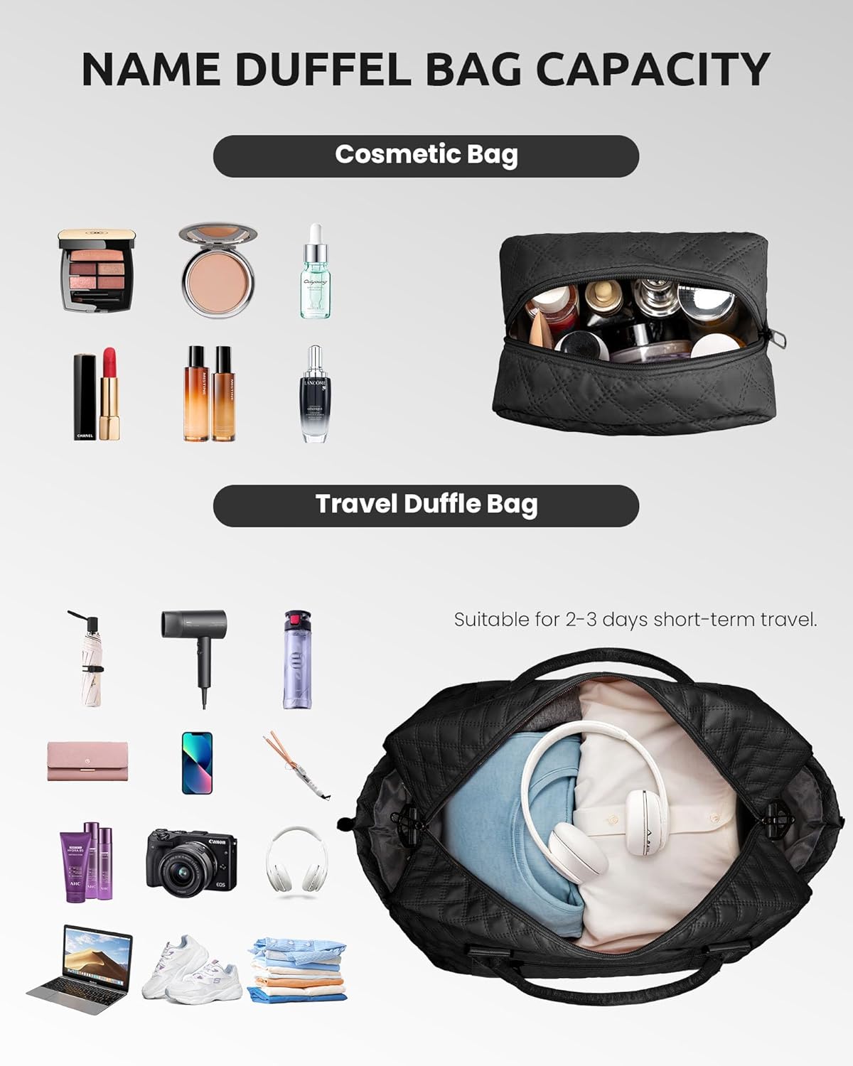 Gifts for Grandma-Initial Duffle Bag with Shoe Compartment, Personalized Weekender Bag, Monogram Overnight Bag, Letter Travel Bag with Makeup Bag，Daughter Friend Gifts (Letter P), Black