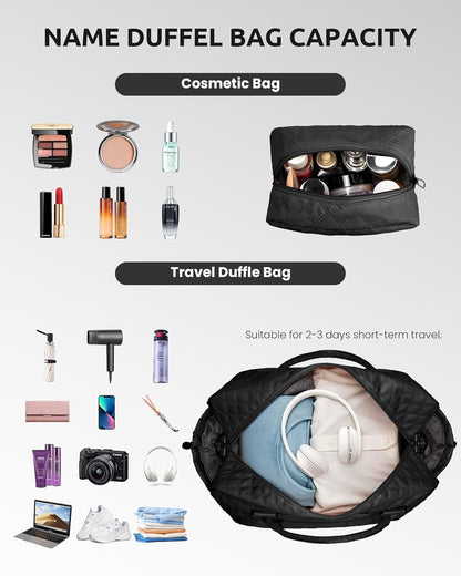 Gifts for Her-Duffle Bag with Shoe Compartment, Personalized Weekender Bag, Monogram Overnight Bag, Letter Travel Bag with Makeup Bag，Sister Friend Girlfriend Gifts (Letter N)