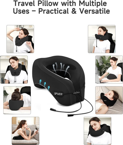 Travel Pillow – Neck Pillow Airplane, Travel Pillows for Airplanes, Airplane Travel Accessories with Eye Mask, Earplugs, Ergonomic Memory Foam Neck Pillow for Sleeping, Flights, Cars, Office (Black)