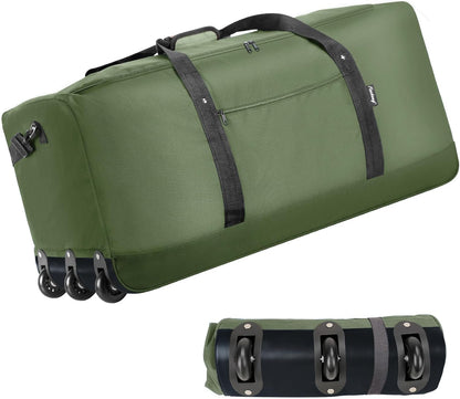 Finnhomy 120L Foldable Rolling Duffel Bag with 3 Wheels, Light Weight Travel Duffel bag with Large Loading Capacity, 32 inch Rolling Duffel bag with Shoulder Strap for Travel Camping Sports