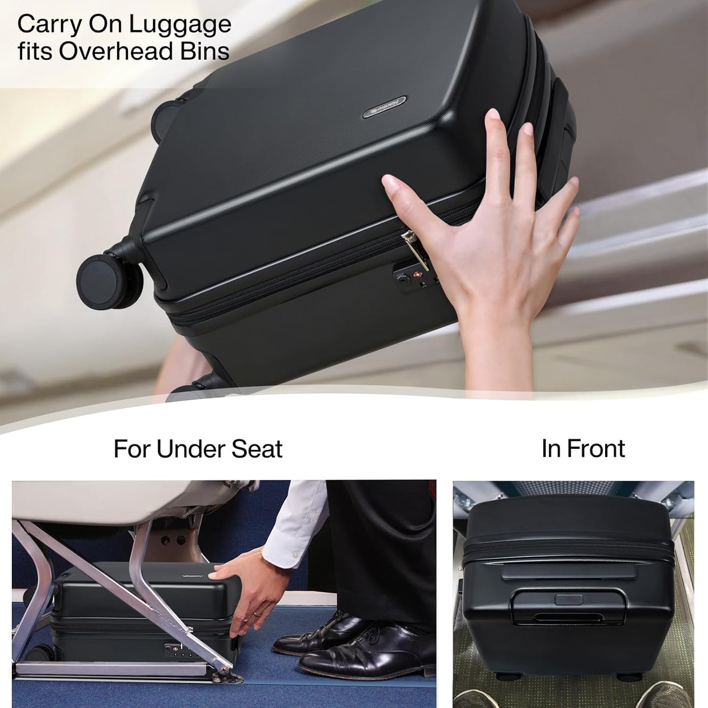 Hanke 16 Inch Underseat Carry On Luggage, Airline-Approved Hard Shell Small Suitcase with Spinner Wheels, Lightweight Tsa Lock Travel Luggage for Short Trips(Jet Black)