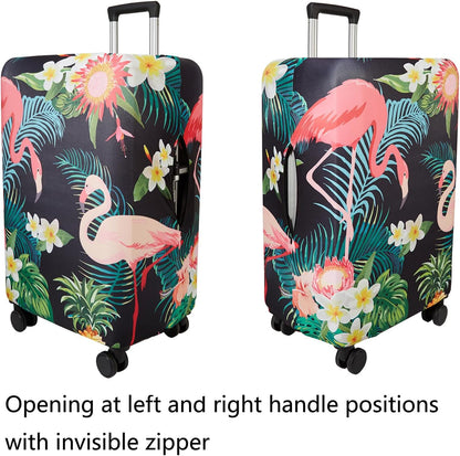 WUJIAONIAO Travel Luggage Cover Baggage Suitcase Cover Protector Skins 18-32 Inch (Flower flamingo, M (for 22-24 inch luggage))