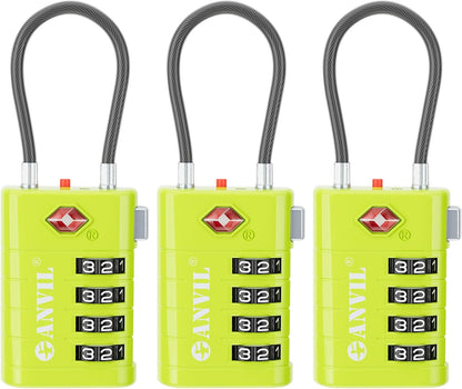 ANVIL 4 Digit Luggage Locks, TSA Locks for Luggage, Advanced TSA008 core, Alert Indicator for Your Travel Lock, Suitcase Lock. (3, Grass Green)
