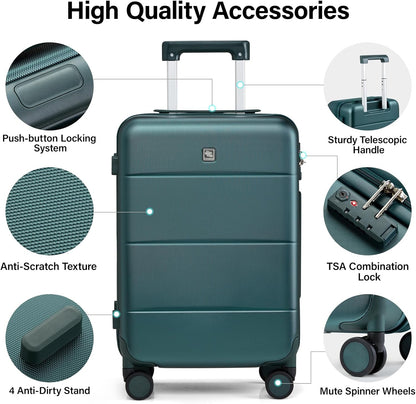 Hanke 28 Inch Luggage Large Suitcase with Spinner Wheels Tsa Luggage Suitcases Hard Case Luggage for Women Men Rolling Checked Suitcase (Blackish Green)