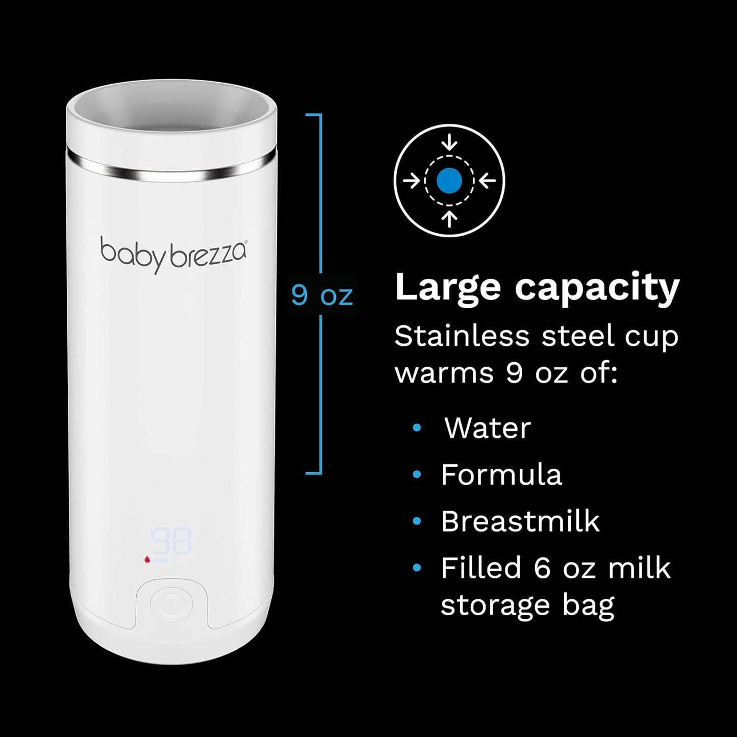 Baby Brezza SuperFast Portable Baby Bottle Warmer – 67% Faster - Travel Breastmilk Warmer and Formula Warmer - Safe, Even Heating - Up to 9oz - No Adapters, White